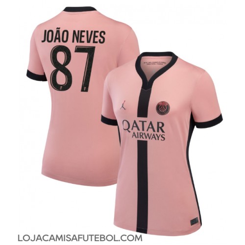 Camisa de Futebol Paris Saint-Germain Joao Neves #87 Equipamento Alternativo Mulheres 2024-25 Manga Curta